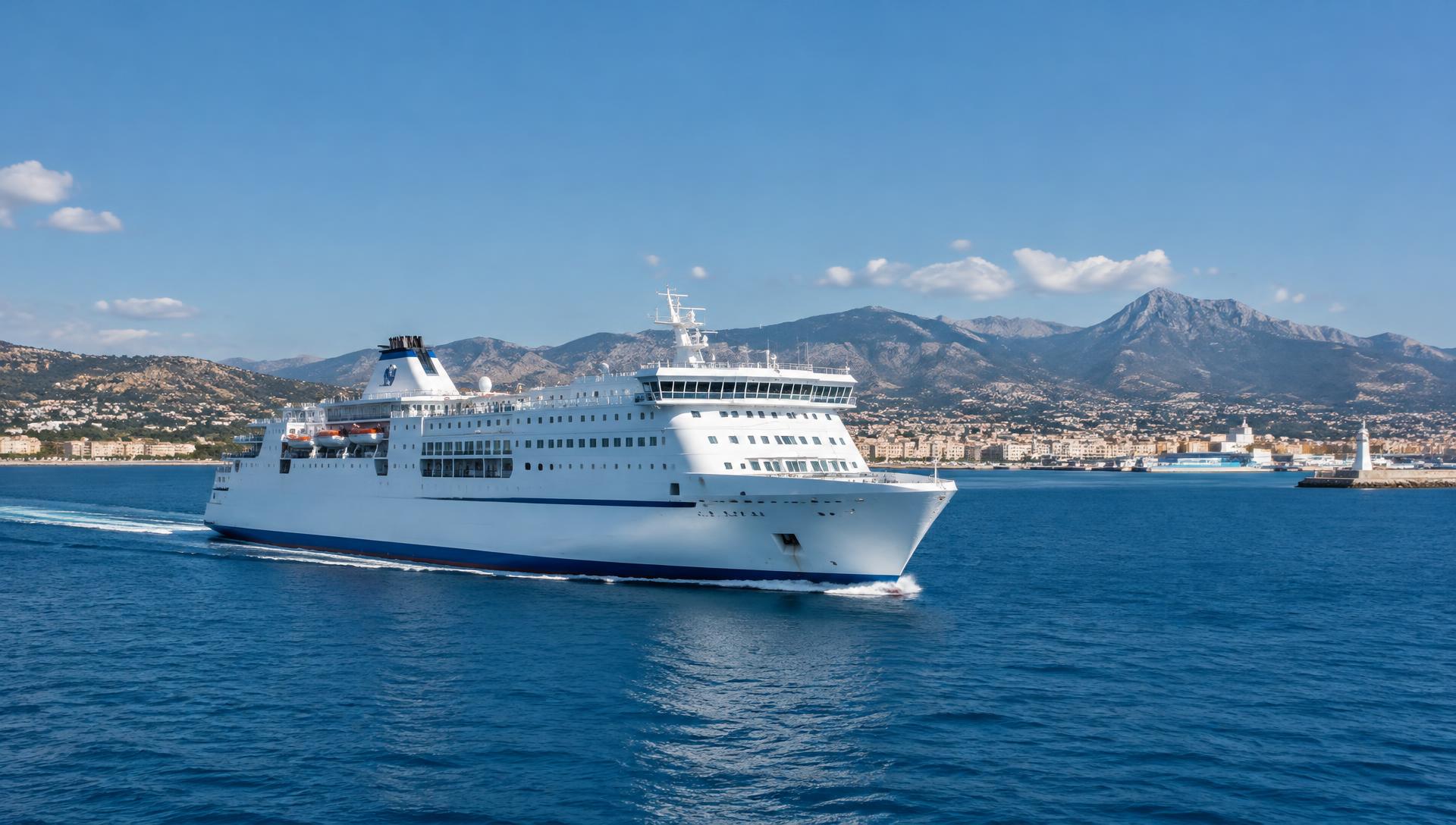 Ferry navegando por el Mediterráneo frente a la costa del sur de España